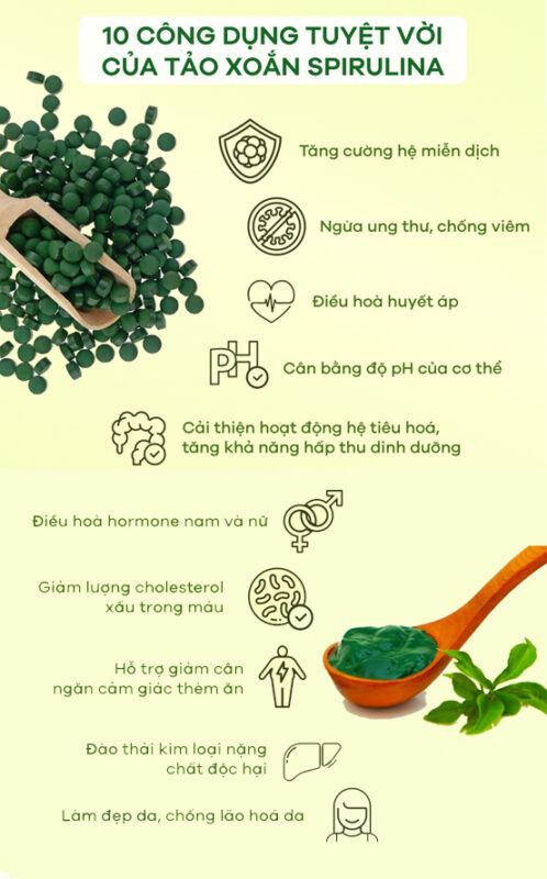 Những công dụng tuyệt vời của tảo xoắn Spirulina